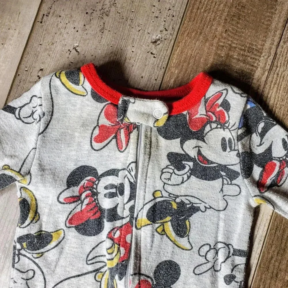 Disney Baby Minnie Mouse Gray Baby Girl Footed Pajamas Size 3-6M